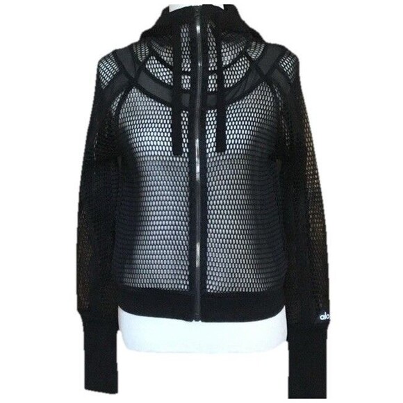 ALO Yoga  Women’s  Mesh Fortuna Hoodie Jacket  Black Sz L - Picture 7 of 13